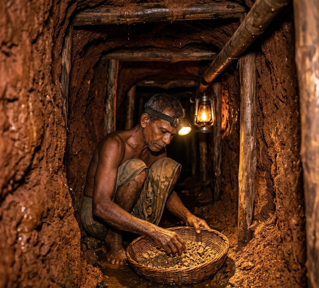 Traditional hand-dug mine in Dela, Ratnapura